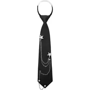 Ties for Women Men, Punk Metal Chain Necktie Pre-Tied Adjustable Black Tie for Uniform, School, Shirt Accessory