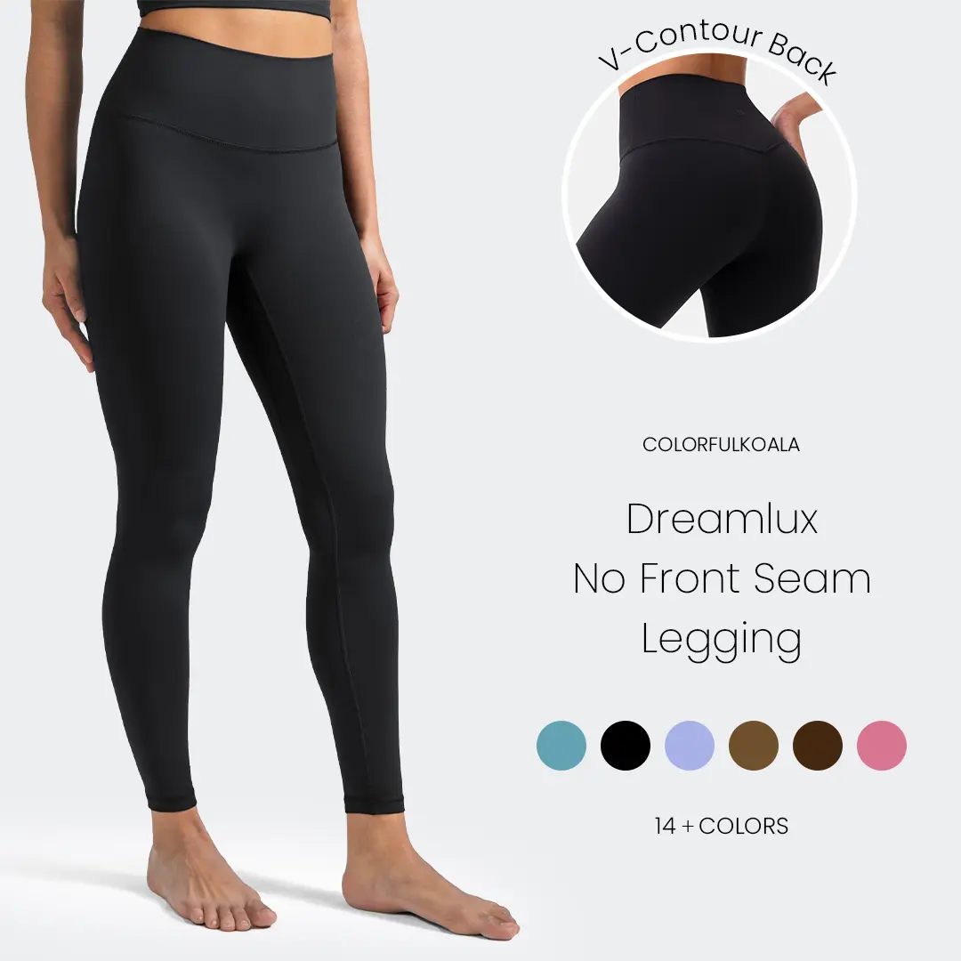 Colorfulkoala Dreamlux No Front Seam Leggings for Women, High Waisted Buttery Soft Yoga Pants 25/28" Inseam