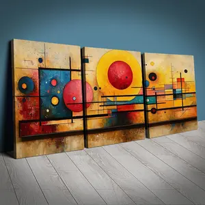 Vasily Kandinsky Style Abstract Canvas Art Set, 39.88x59.94 Cm, Vibrant Colors Framed Wall Decor for Home & Office, Bedroom Living Room Cafe Bar Dorm