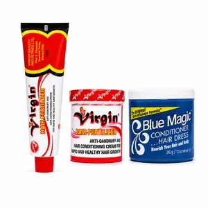 Complete Hair Care Routine — Virgin Hair Fertilizer Jar + Tube + Blue Magic Conditioner | Anti-Dandruff Deep Conditioning & Moisture Set for Dry, Breakage-Prone Hair