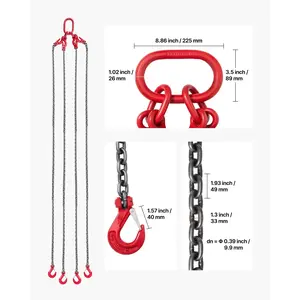VEVOR Chain Sling, 3/8 inx 10 ft Lifting Chains with 4 Leg Grab Hooks, Heavy Duty G80 Alloy Steel Lifting Sling, 22900LBS Capacity, Adjustable Engine Chain Hoist Lifts for Cargo Security Towing