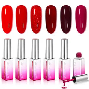 SASSYTIP Gel Nail Polish Kit - 6 Colors Hot Red Cherry Wine Burgundy Red Glitter Gel Polish Set, HEMA & TPO Free, Soak Off UV/LED Cure Gel Polish Kit, DIY Nail Art Salon Home Manicure Gift for Women