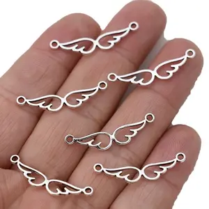 30pcs/package Hollow Antique Silver Two-hole Connector Pendant, Angel Wings Charm Connectors Charms for Jewelry Making Bracelet DIY Craft Necklace Accessories