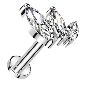 Triple Marquise Clear CZ Titanium Threadless Labret