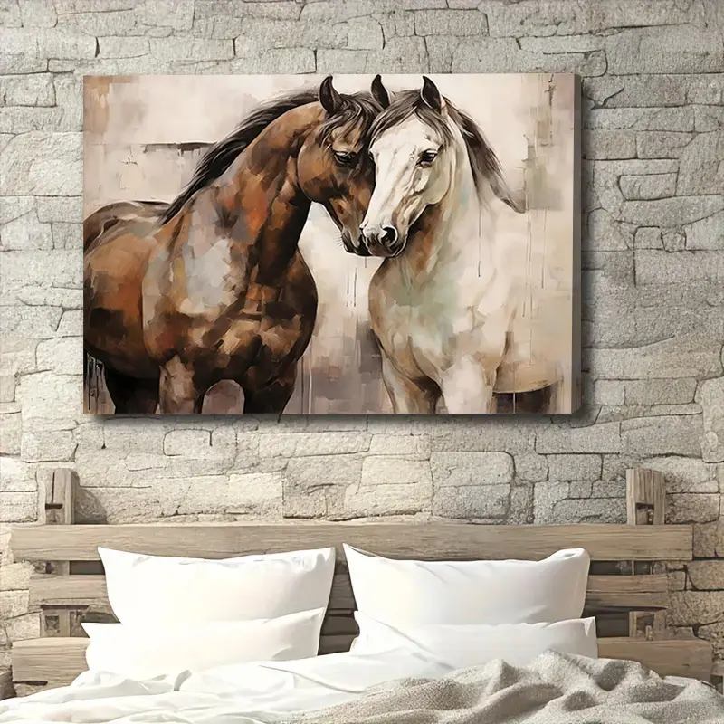 1pc Framed Horse Pattern Canvas Wall Art - Rural Animal Print Home Decor, 2D Flat Hanging Decoration, Romantic Gift for Enthusiasts, Ideal for Bedroom Pictures Wall Decor, Kid Room, Wardrobe, Juneteenth, Canada Day, Animal Theme, One-Piece