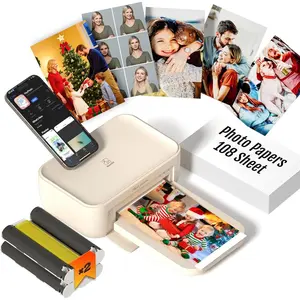 4x6 Photo Printer, CP4100  Photo Printer for  & Android with 108 Sheets & 2 Cartridges,  Portable Picture Printer, 300DPi Thermal Dye Sublimation, Beige