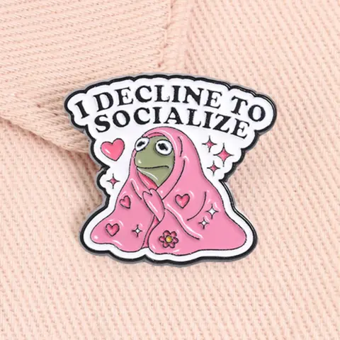 I Decline To Socialize Enamel Pin Funny Quote Cute Kermit Frog Animal Social Anxiety Alloy Brooch Pins Lapel Backpack Badge Fashion Jewelry Accessories Gift for Friends Fashion Accessory