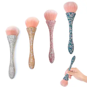 1 PC Makeup Brushes  for Powder Cosmetic Nail Dust Brush Makeup Tool，Multi-color diamond-encrusted large nail art dust removal brush, blush brush, loose brush, nail powder removal tool brush, suitable for nail salons or daily makeup at home Nail Tools