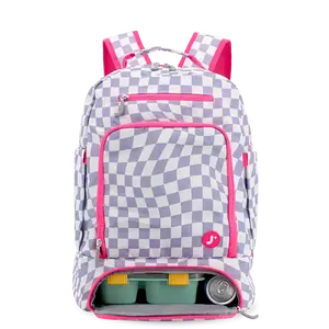Packmate 2 in 1 Backpack With Built-in Lunch Bag in Lavender Checkers