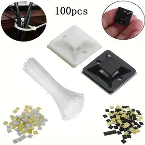 100pcs/set  Self-Adhesive Zip Tie Cable Wire Mount Base Clamps Wall Holder And 100pcs Cable Tie
