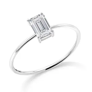 Gem Stone King 0.70 Cttw IGI Certified Lab Grown Diamond in 10K White Gold Ring for Women | Emerald Cut | D-E Color | VS1-VS2 Clarity