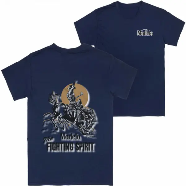 Modelo Fighting Spirit T-Shirt – Cowboy Graphic, Bold Western Vibes, Navy Blue Tee for 2025