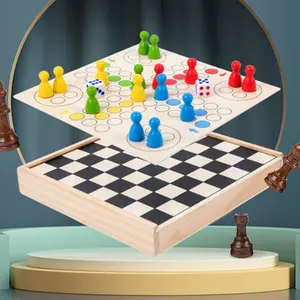 Hatwoo  2-in-1 Chess Game, Multi functional Wooden Flying Chess & International Chess Desktop Puzzle Game, Travel Chess Game for Kids, Adults and Family Game Night