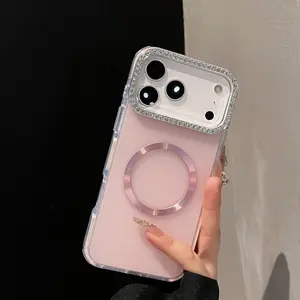 Luxury Sparkling Diamond Decorative Camera Frame Magnetic Case IPhone 17 Air 16 15 14 Plus 13 12 Pro Max 11 Shock Bumper Cover