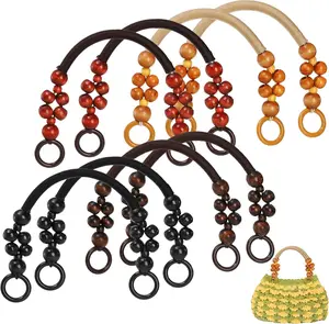 8 PCS Wooden Beaded Purse Handles, 4 Colors Rustic Bead Purse Strap Handles Replacement, 18.5 Inch Nylon Bag Handles with Beads and Rope for Summer Beach Bag Macrame Crochet Bag DIY Supplies