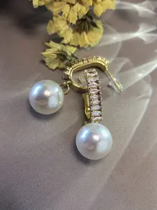 Luxurious Baguette Zircon Pearl Dangle Earrings, Lightweight Circle Earrings, Fade-Resistant Wedding Bride Jewelry