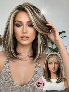 12-Inch Piano Color Lace Wig, Heat-Resistant Synthetic Fiber, Realistic Hair Texture, Short Curly Wig for Parties and Daily Wear, Natural Looking Wig