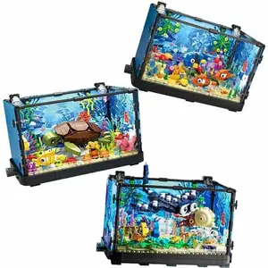Fish Tank Building Block Set with Light，Aquarium，Marine Turtle, Building Block Toy for Kids 14+, Gift, Home Decoration