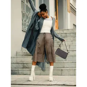 Women's Knee Length Shorts Casual Stylish Lace Patchwork Drawstring Mid Rise Shorts for Summer