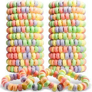 36-pack Bulk Candy Bracelets For Kids 2.5 Inch - Individually Wrapped - Stretchable Edible Colorful Fruit Flavor Rainbow Bracelets For Birthday Party Favors Supplies & Goodie Bags, Halloween Candy
