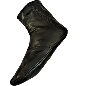 Unisex Premium Halal Sheepskin Leather Slipper Socks, Warm Fleece-Lined Ankle Slippers with Zipper & Loop Fastener