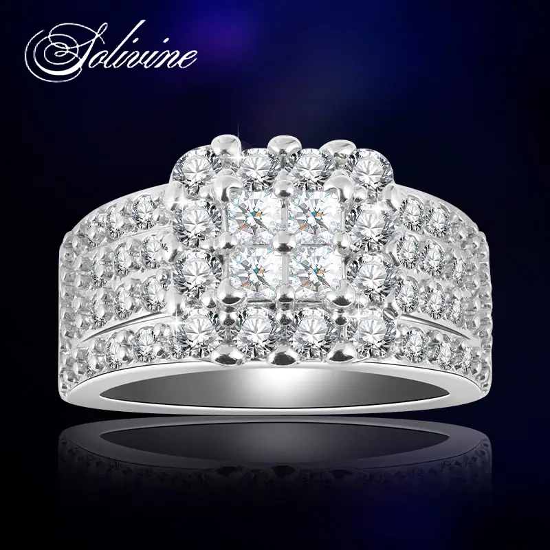 SOLIVINE 3CT Square Micro Pave Ring, S925 Silver Jewelry rings, Halo Design Enga...