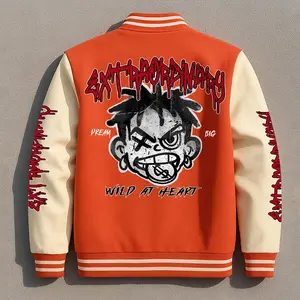 Men's Baseball Jacket 100% Polyester Durable Wind-Resistant Orange & Apricot Colorblock "BIG DREAM" Boy "$" Graphic Varsity Coat Y2K Vintage Retro Classic Old-School Casual Sports SWAG Streetwear Light Fleece-Lined Winter Jacket Trendy Gift for Boyfriend