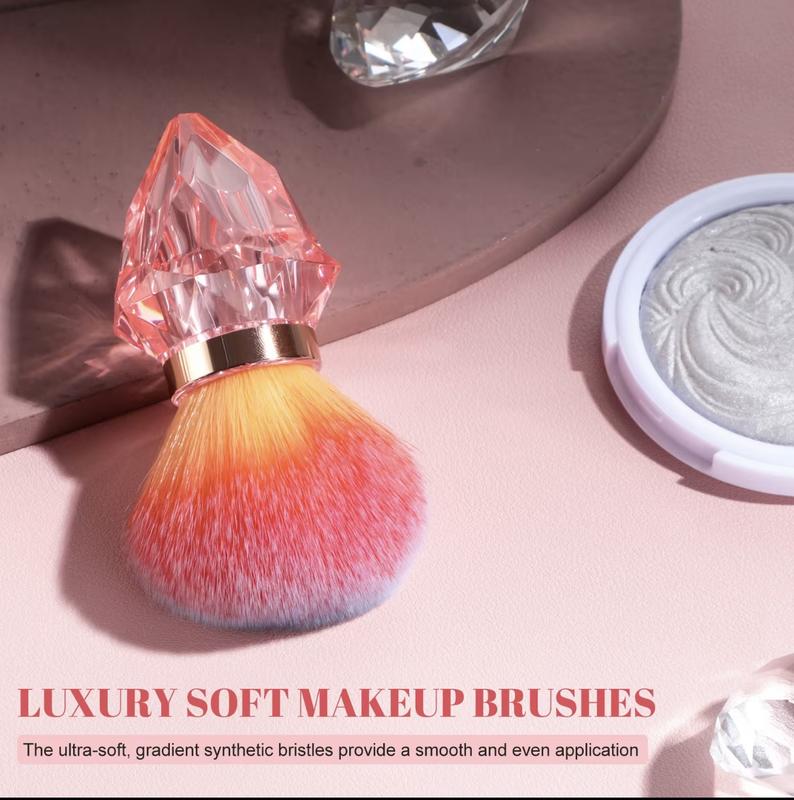 AKINA Luxury Crystal Diamond Makeup Brush - Gem-Cut Handle in Crystal Rose Pink Blue & Clear - Ultra Soft Gradient Bristles - Lightweight Durable Design for Precision Application