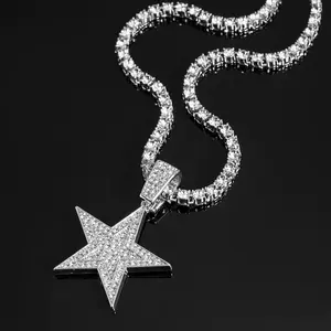 European and American hip-hop full-diamond pentagram pendant, unisex, high-end street fashion brand diamond-studded necklace, versatile and unique