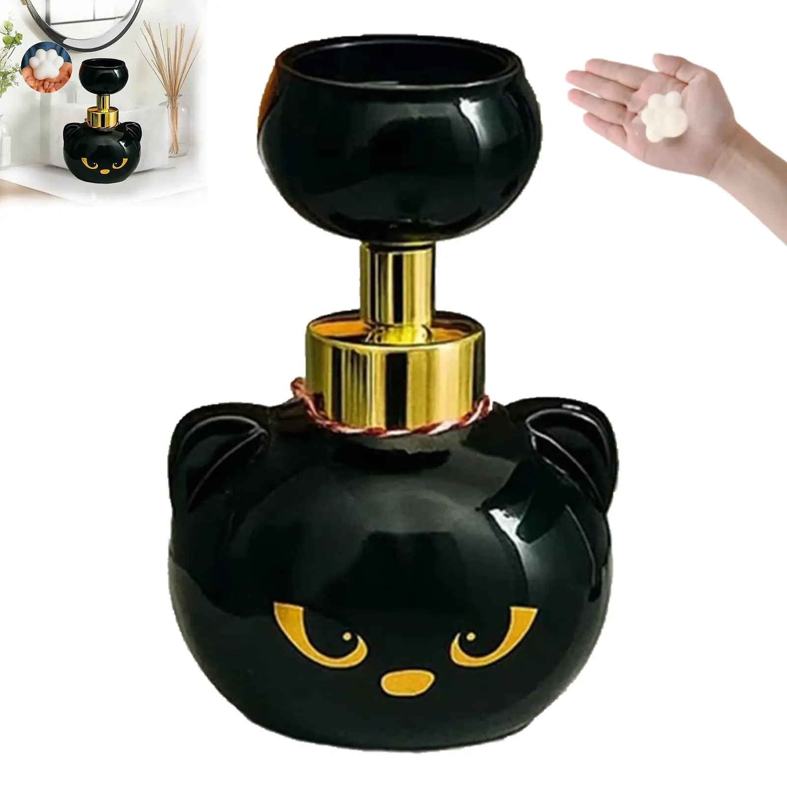 Cute Cat Paw Foam Soap Dispenser, Cat Pawprint Soap, Halloween Black Cats Pawprint Foaming Hand Wash Dispenser, Refillable Empty Cats Paw Print Foam Soaps Pump Bottle for Bathroom Kitchen