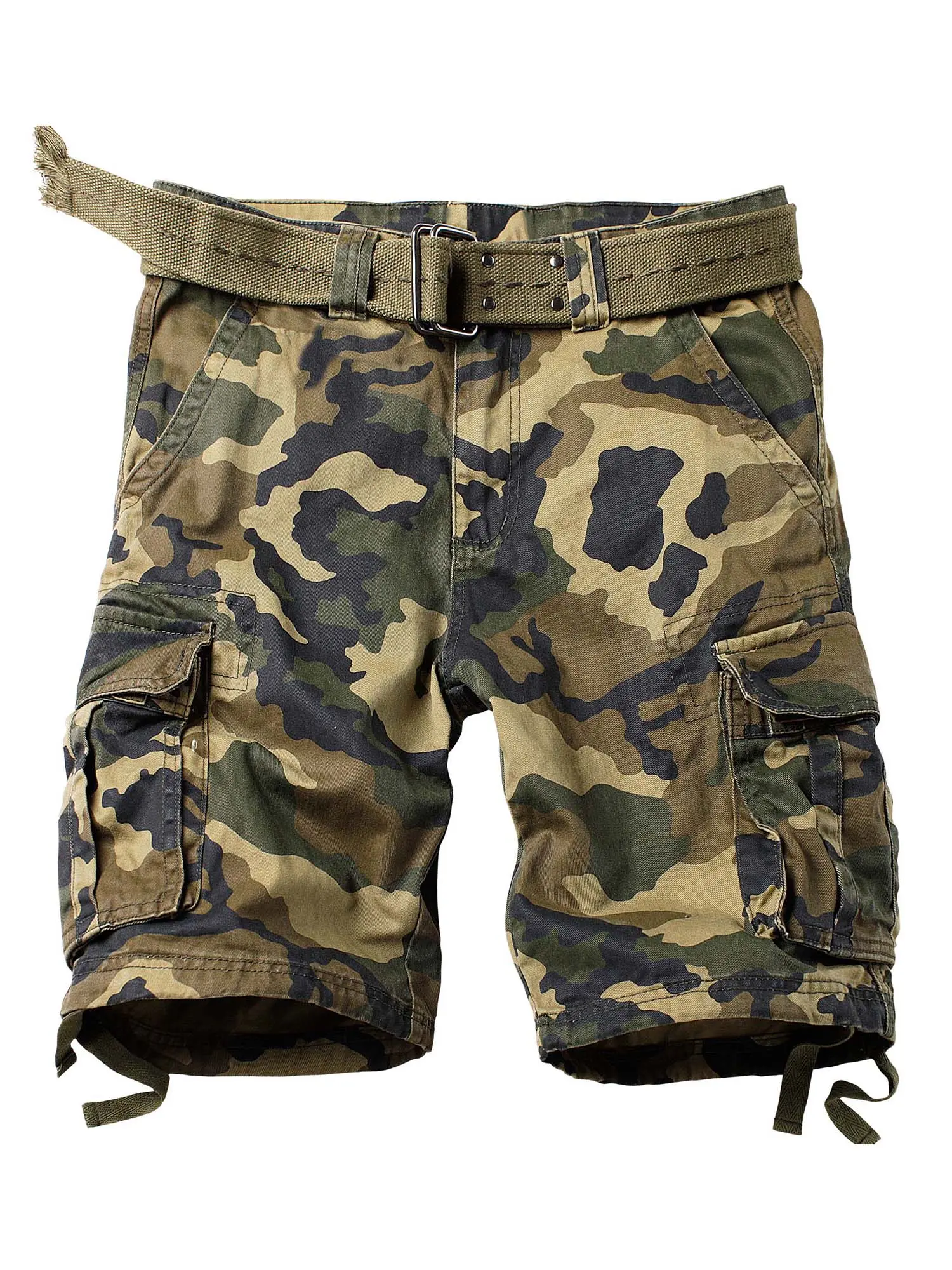 AKARMY Camo Cargo Shorts for Men Cotton Casual Wild Outdoor Work Relaxed Fit Shorts with Multi-Pockets 8062-caoyuan (No Belt) Menswear Camouflage