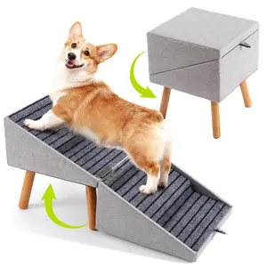 17.13" H Dog Stairs for Small Dogs, 2-in-1 Pet Steps & Ottoman - Foldable Dog Stairs for Couch, Non-Slip Wooden Pet Stairs for Puppy Senior Injured Dogs
