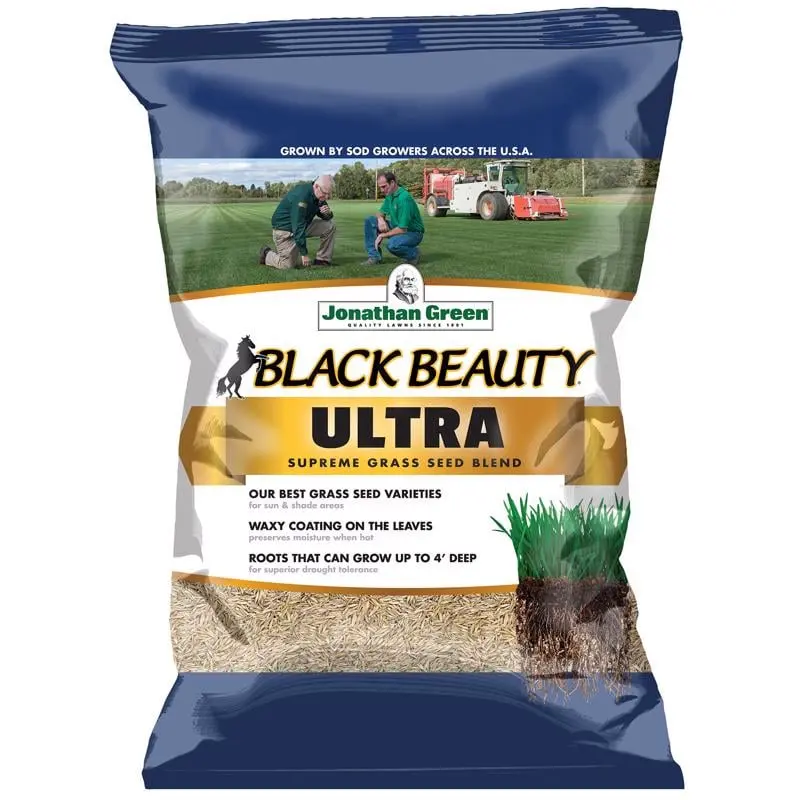 Jonathan Green 7062996 Black Beauty Ultra Mixed Grass Seed, 15 lbs, Partial Shade & Sun Blend with Kentucky Bluegrass, Perennial Ryegrass, Fescue, Superior Drought Tolerance & Heat-Tolerant Grass