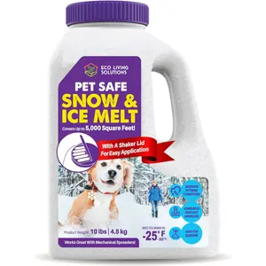 Eco Living Solutions Pet Safe Snow & Ice Melt | Calcium Chloride | Works Under -25 °F | Safe for Concrete Driveway and Roof | Better Than Rock Salt | Safe for Kids and Pets - 10lb