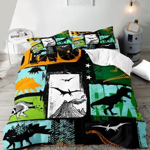 Dinosaur Print Duvet Cover Set, 2/3 Counts/set Including 1 Count Quilt Cover & 1/2 Counts Pillowcases without Filler, Soft Comfortable Bedding Set for Home Bedroom Dormitory Hotel