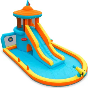 Outfunny Inflatable Water Slide Water Park for Kids with Blower, Splash Pool, Climbing Wall, Tunnel for Outdoor Backyard Fun