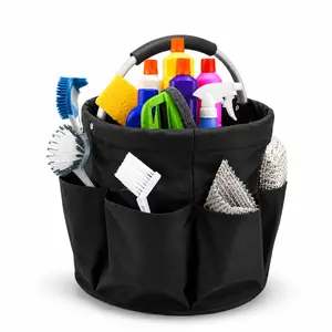 Cleaning Caddy for Cleaning Supplies, 17L Cleaning Supply Caddy with Handle Foldable Cleaning Supplies Organizer Bucket Tool Bag Organizer Cleaning Products Organizers for Home, Garden (Black)