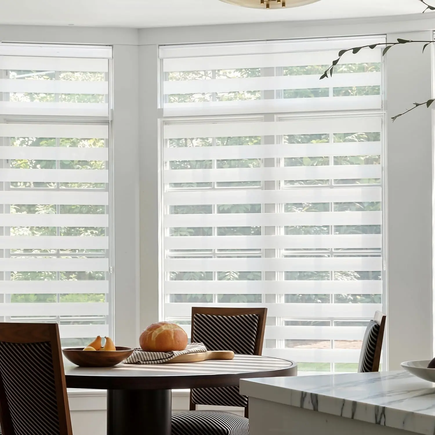 GHV Zebra Blinds for Windows Corded Blackout Dual Layer Privacy Shades Light Control for Day and Night Home Office (White, 30 in (W) x 64 in (H))