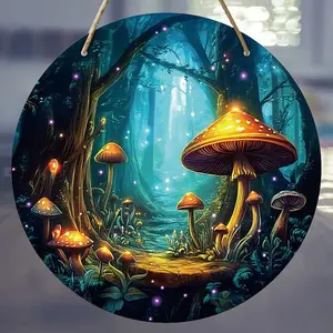 Mushroom Tree Pattern Hanging Sign, 1 Count Round Hanging Ornament, Wall Art Decor Sign, Housewarming Gift, Home Decor Gift for Mom, Family, Lover, Friend