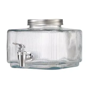 Gallon Drink Dispensers for Parties, Glass Juice Dispenser with Spigot and Lid, Iced Tea Lemonade Juice Water Dispensers for Restaurants, Hotels, Parties