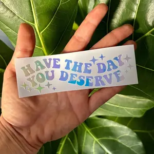 Have The Day You Deserve Lettering Car Sticker, Humorous Vinyl Sticker for Laptops, Cars, Water Bottles, Mirrors and Bumper, Truck Car Decal