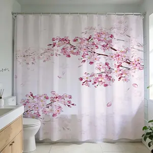 1 Pc Floral Blossom Shower Curtain for Elegant Bathroom Makeover Enhance Your Home Décor with Stylish Pink Cherry Blossom Prints Perfect for Modern Bathroom Design and Renovation Create a Serene Atmosphere with Beautiful Nature Inspired Patterns in Your S