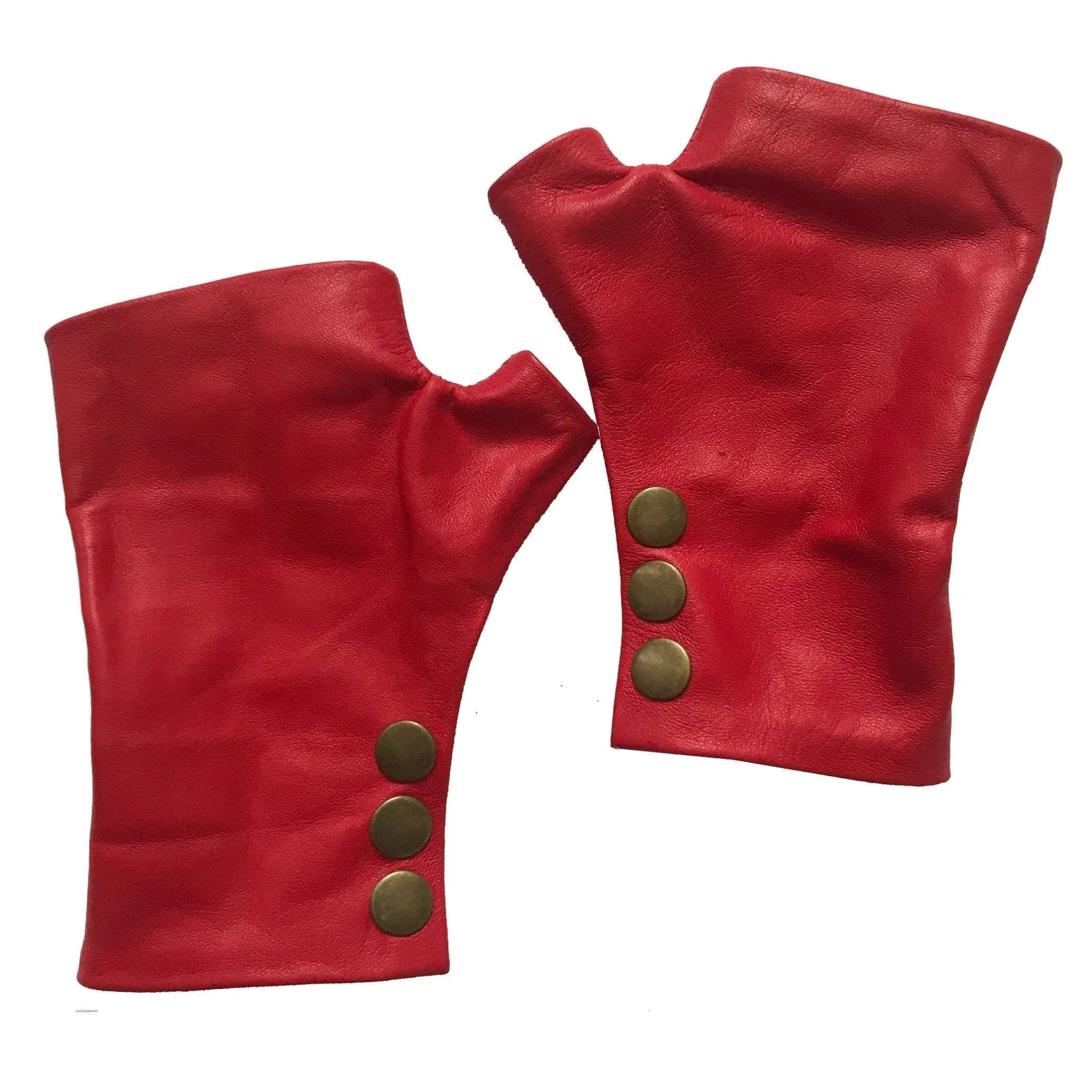 Women's Red Fingerless Gloves, Soft Lambskin Leather with an Adjustable 3-Snap Closure for Casual Wear on Cooler Days
