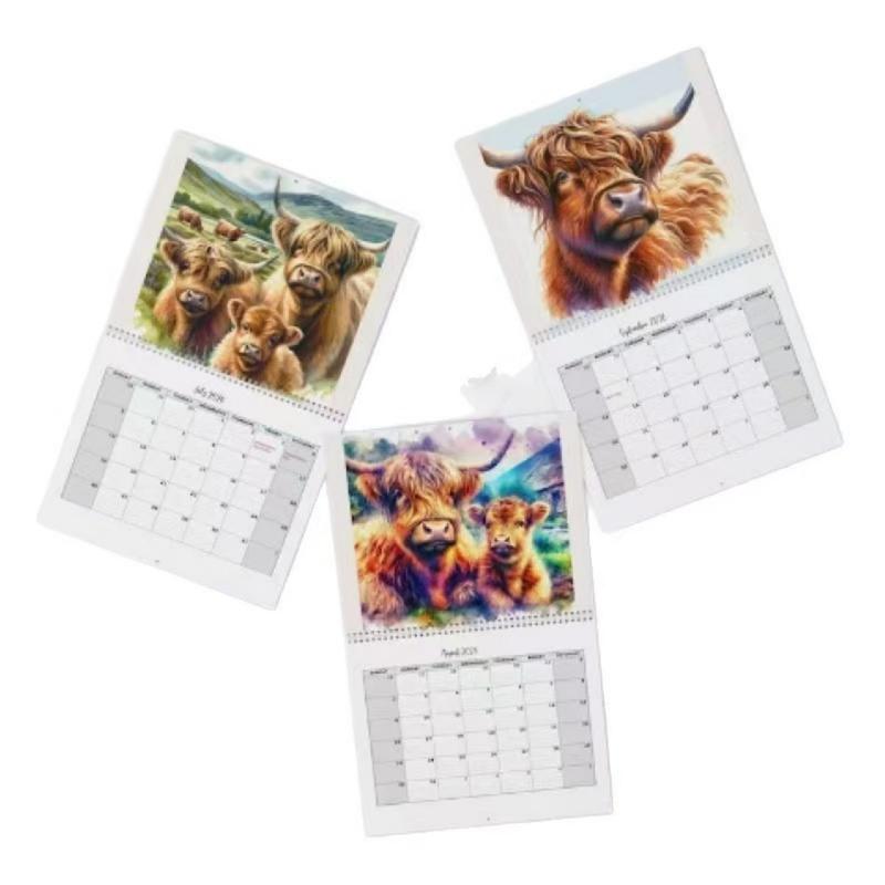 Scottish Highland Cow 2026 Wall Calendar, Doodle Typography Calendar, 12-Month Planner with Monthly Pages, Perfect Gift for Animal Lovers & Home Decor Enthusiasts