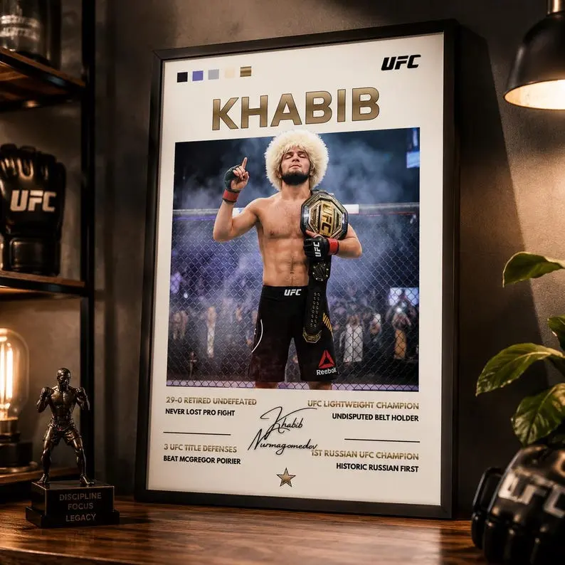 Khabib Nurmagomedov Russia UFC Poster Print — Undefeated 29-0 UFC Lightweight Champion Wall Art Sports Gift For UFC & MMA Fans