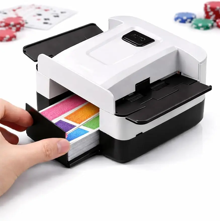 Automatic Card Shuffler Machine for 1–2 Decks, Rechargeable Electric Card Shuffler, USB Powered Playing Card Mixer for Poker, Blackjack, UNO & Texas Hold’em, Portable & Quiet