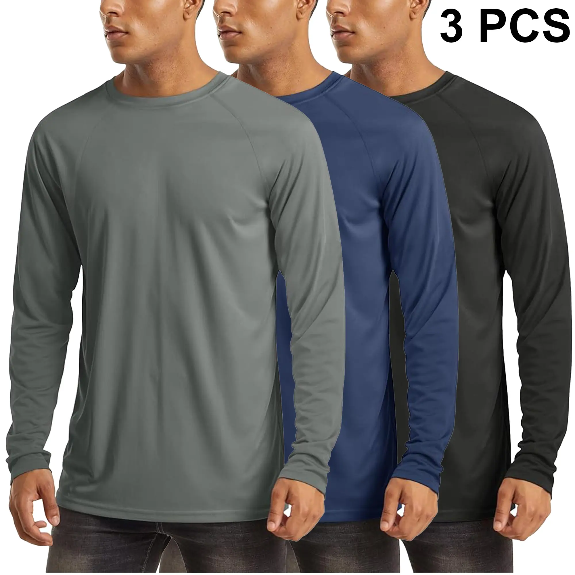 MAGCOMSEN  1/3 Pack Men's UPF 50+ Long Sleeves Shirts Quick Dry Lightweight Summer Sportswear Tops for Swimming Workout Rashguard Sporty Crew Neck Outdoorfun FallFreshness