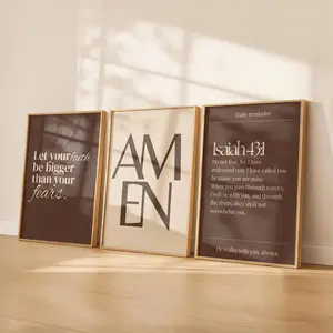 Christian Wall Art Set of 3 | AMEN Print & Bible Verse Posters | Neutral Minimalist Faith Decor | Scripture Wall Art