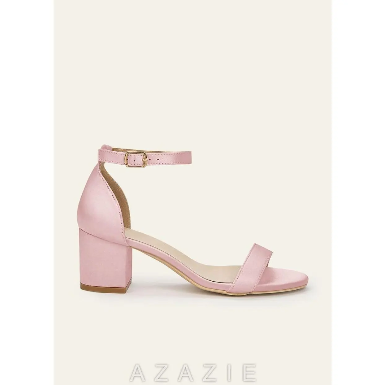 Matching Color Matte Satin One Strap Buckle Block Heel Sandals
