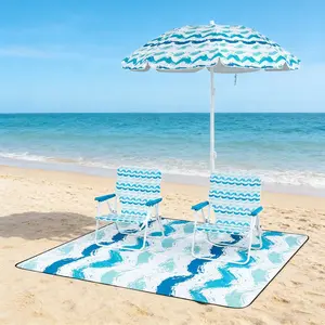 4-Piece Outdoor Beach Umbrella Set - Anti-UV, Canopy Shade, Large Shade Parasols with 2 Foldable Chairs, Picnic Blanket for Beach, Grass, Anti-Uv Parasols